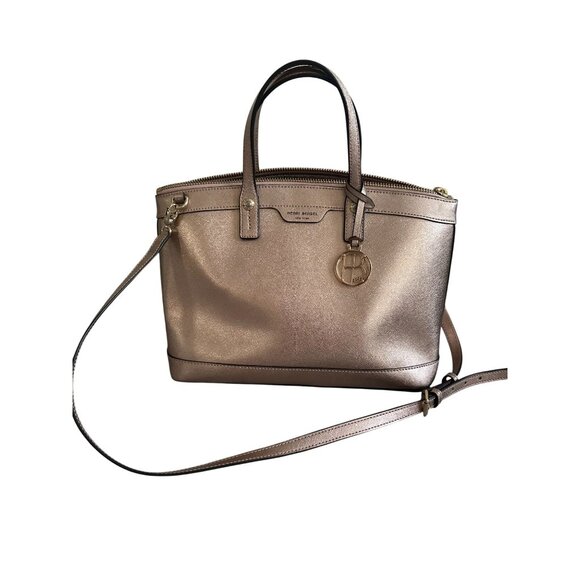 HENRI BENDEL Rose Gold Saffiano Leather Large Satchel Crossbody Bag - Picture 9 of 13